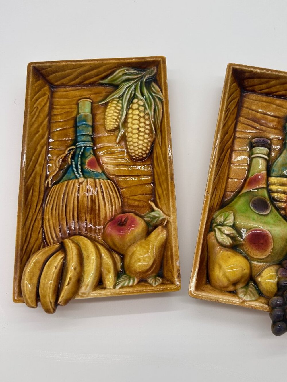 VTG LEFTON # 4691 Ceramic Framed Wine Bottle Fruit Vegetable Wall Hanging Japan